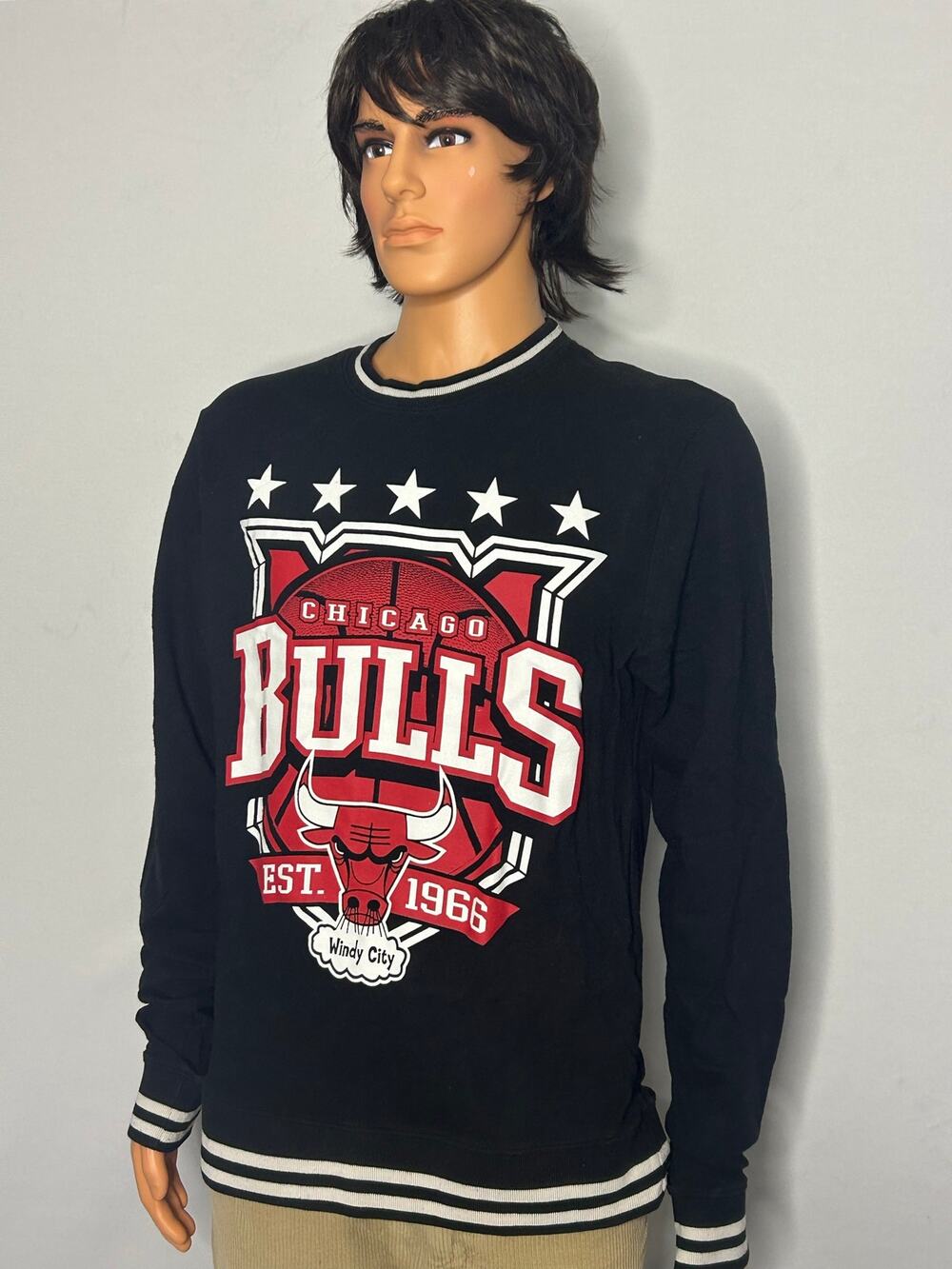 Chicago Bulls NBA Graphic Crewneck Sweater Black Hardwood Classics XL